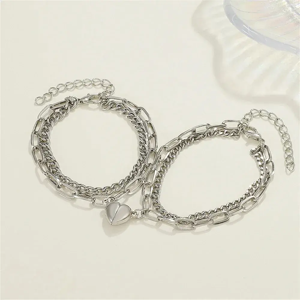 Multi Layer Heart Couple Bracelet Set — 2 Pcs