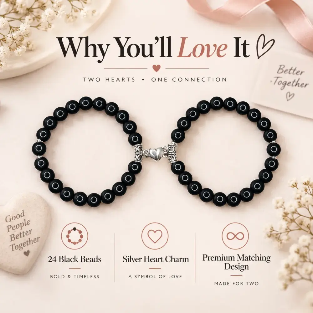 Matching Heart Black Couple Bracelet Set – 2 Pcs — 3