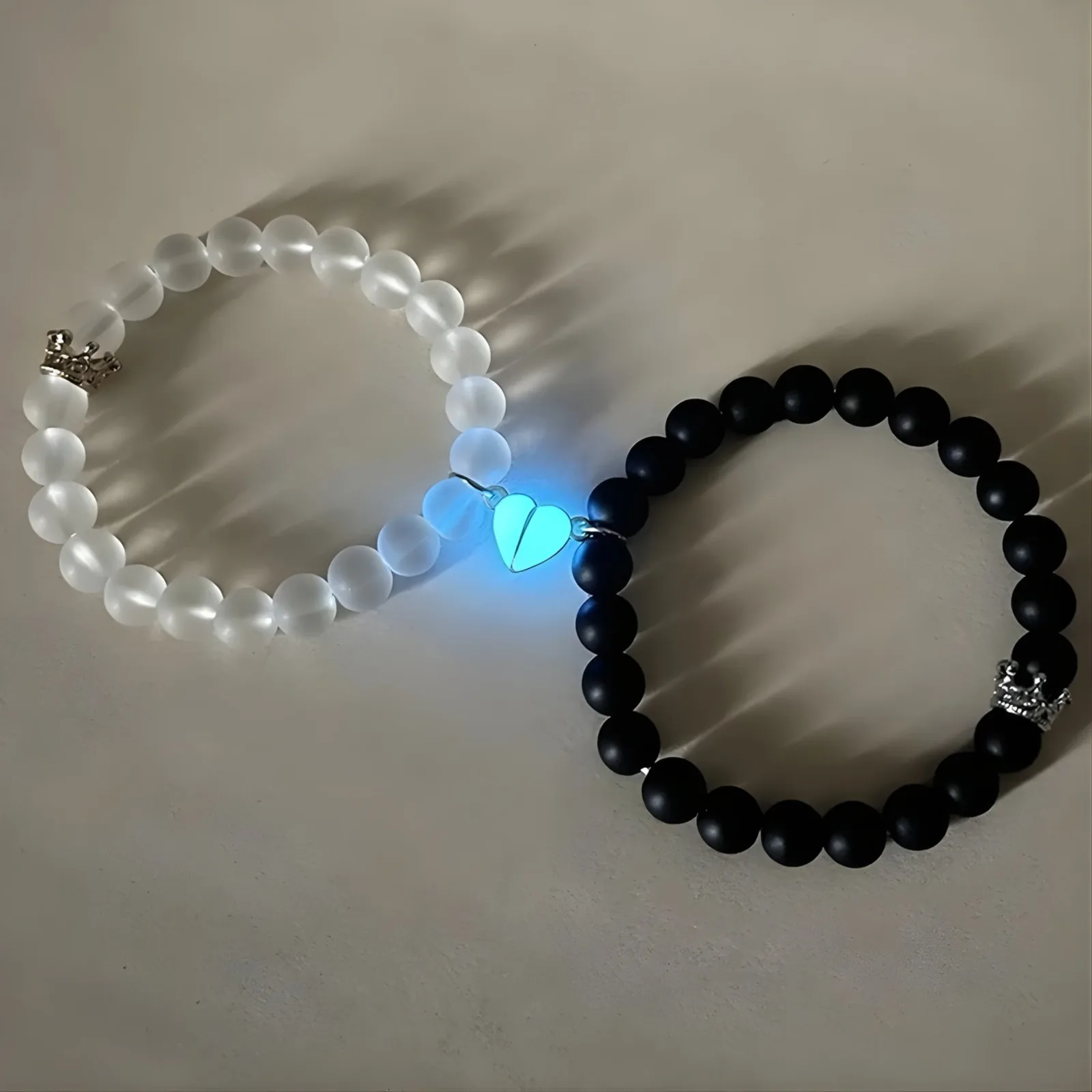 Glow in the Dark Magnetic Couple Bracelet with Crown (2 Pcs Set)